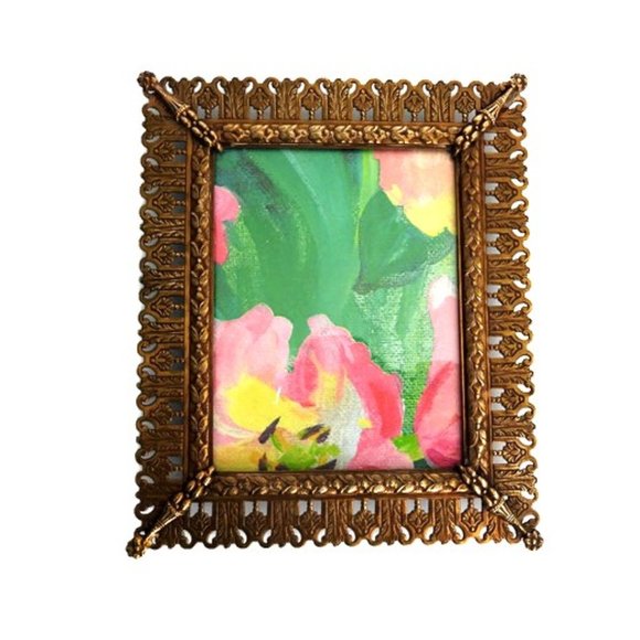 Antique Italian Small Ornate Brass Picture Frame Wall - Picture 1 of 7
